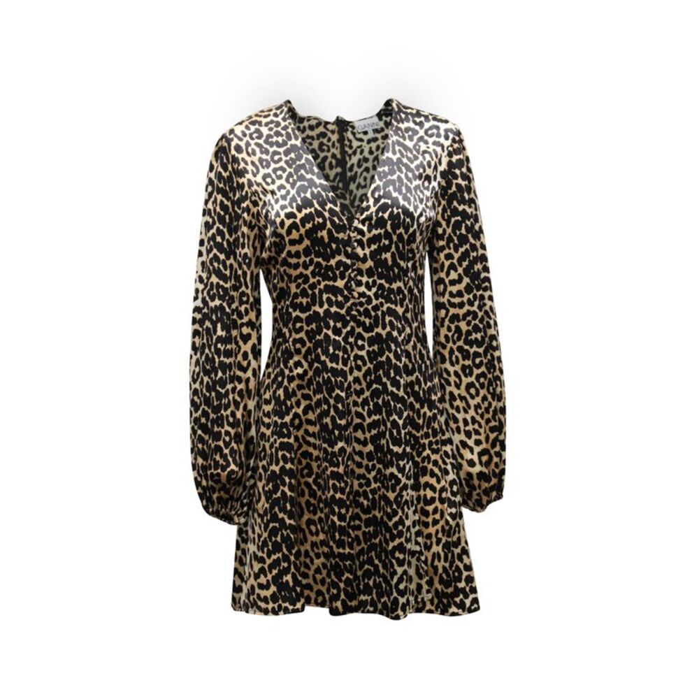 Ganni Blakely Leopard Print Mini Dress in Brown Silk Blend